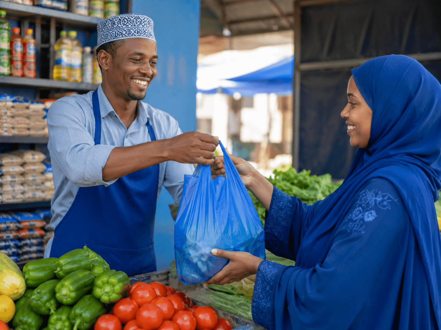 Person finding discounts while shopping at a Somali market