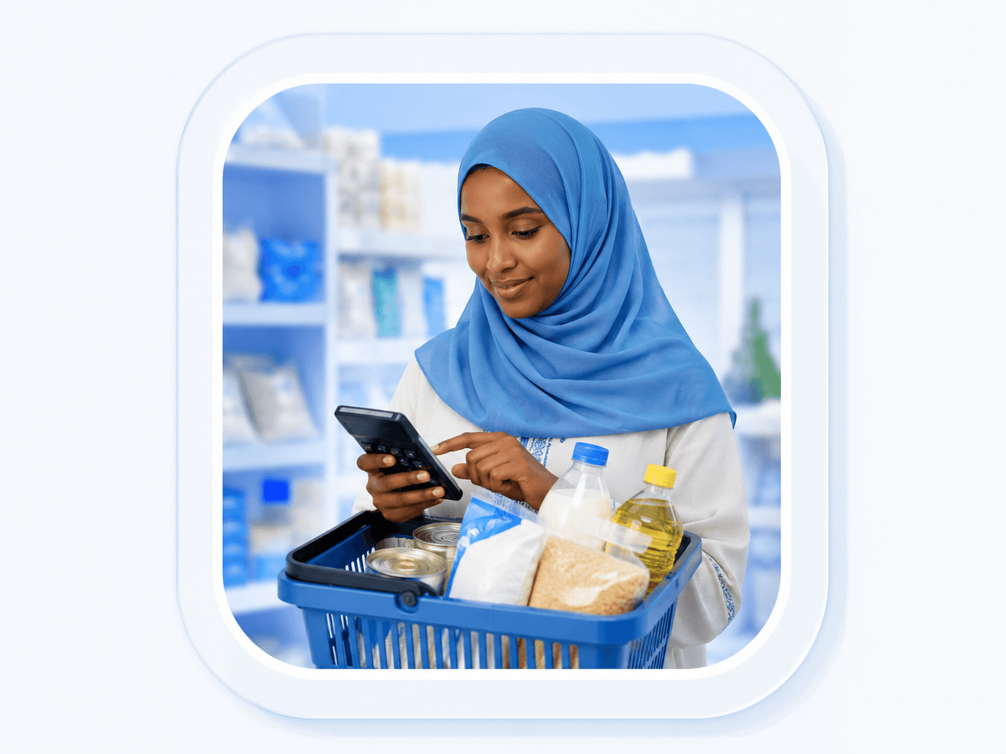 Person calculating shopping basket costs