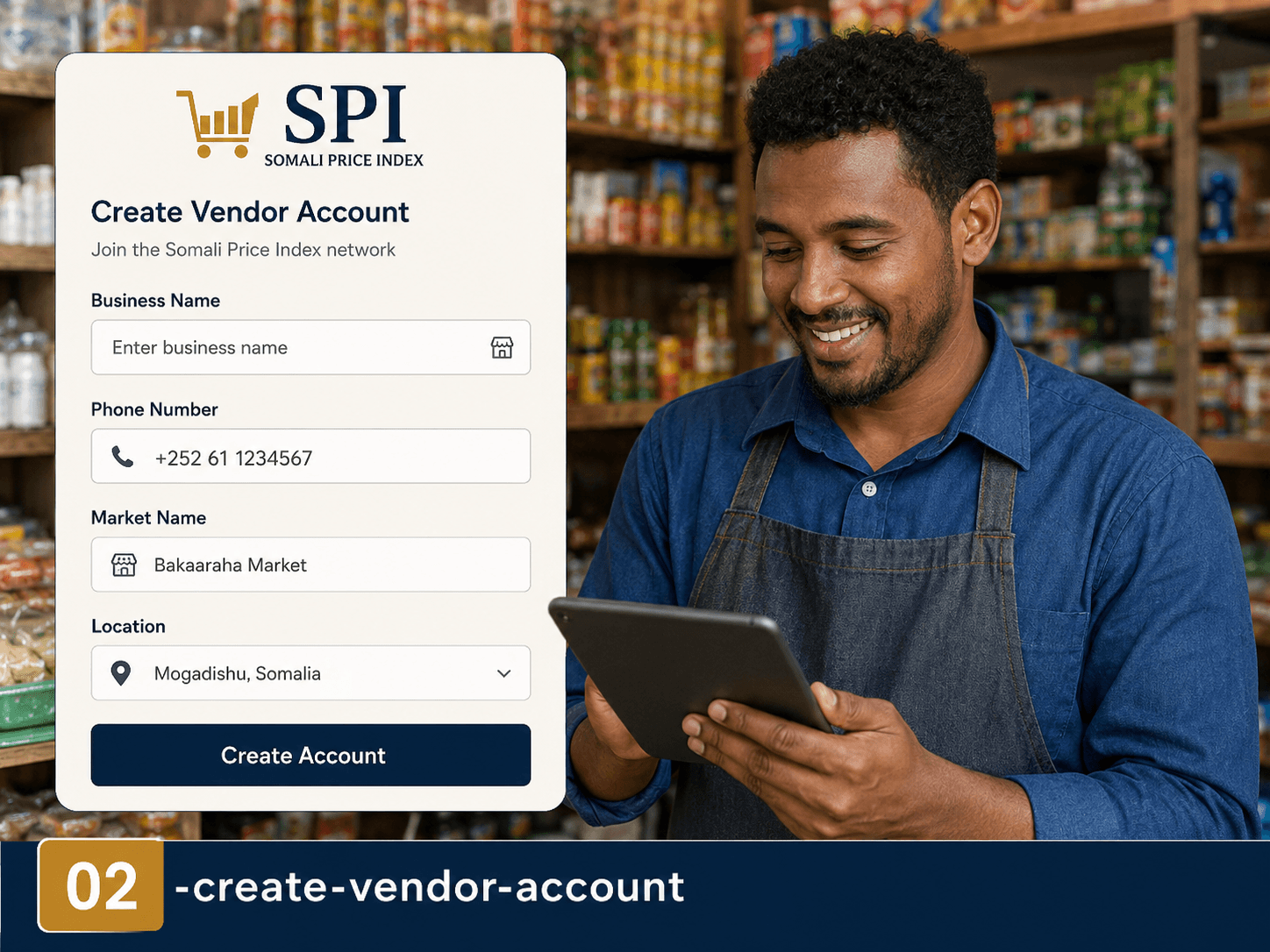 Vendor creating an account on SPI